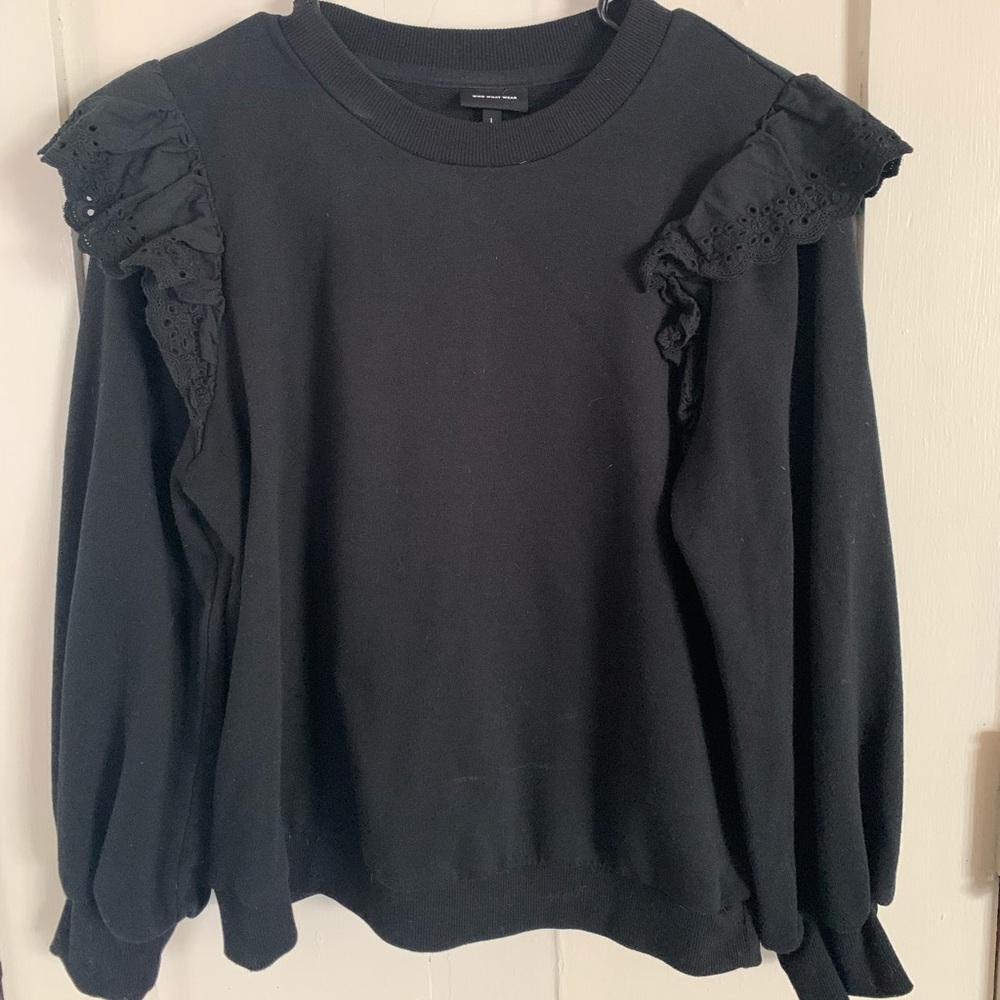 Who What Where Black Crew with Shoulder Detail